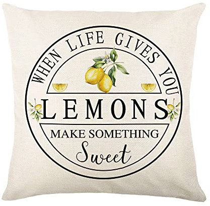 Zweig Kissenbezug 45X45 Gelbe Zitrone Leinen ，Kopfkissenbezug Mit Reißverschluss, Superweicher Premium Und Hypoallergen, Dekokissen Für Sofa Gartenbett Couch Kissen