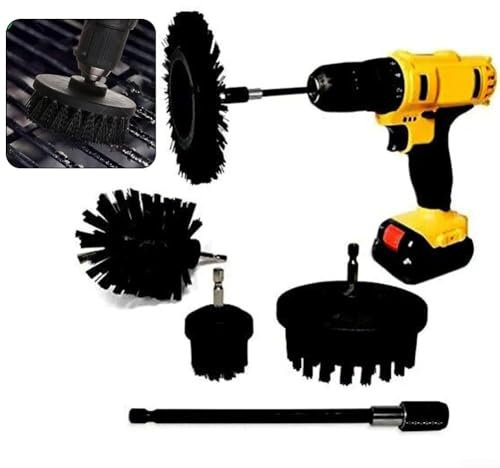 EpheyFIF Cepillo de taladro para parrilla, cepillo de alambre para parrilla de barbacoa para taladro, 5 piezas de cepillo de parrilla de barbacoa, uso sin alambre con taladro, cepillo limpiador de