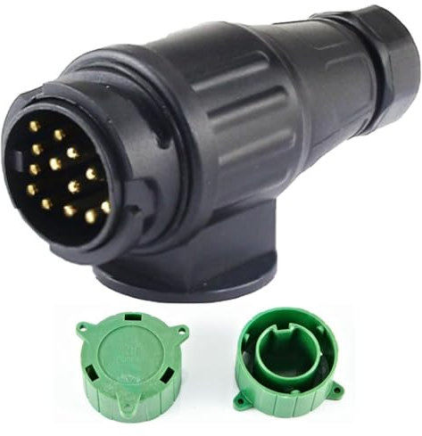 ANBOO Fiche de remorque 13 broches 12 V avec couvercle de protection vert étanche 13 broches pour bateau, remorque, voiture, caravane (long)