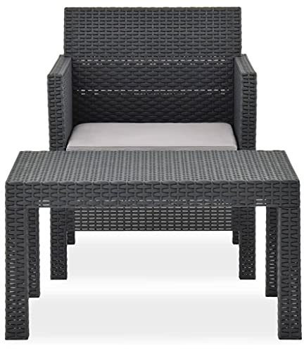 KTHLBRH 2-TLG. Garten-Lounge-Set mit Auflage PP Rattan Anthrazit Terrassenmöbel-Sets Outdoor-Möbel-Sets Gartenmöbel-Sets für Gärten, Terrassen und Balkone