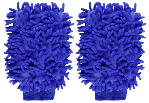 Thyonta Auto-Waschhandschuh, Mikrofaser-Handschuhe, wiederverwendbar, Trockentuch, Schwammhandschuh, Tuch für die Autoreinigung, Blau, 2 Stück