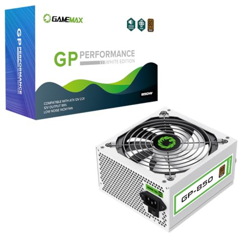 GameMax GP-Series 850W 80 Plus Bronze Power Supply - 850W GameMax GP-Series GP-850, Fully Wired, Single Rail, 140mm Fan, ATX PSU | White