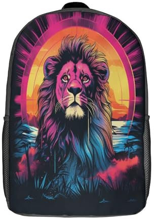 VesFy Kunst Löwe Große Kapazität Rucksack Tier Schultaschen Casual Daypack Buchtasche Büchertasche Für Schule Und Reise 17inch