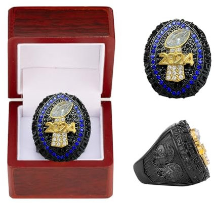 HYKJSHED 2024 Fantasy Football Ring, Meisterschaftsring, FFL-Meisterschaftstrophäe, Geschenkbox, Ring-Displaybox(Blue,12)