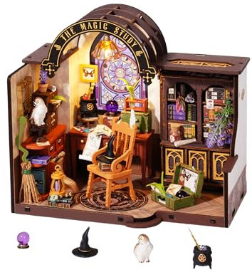 Rolife Maison Miniature à Construire Magic Study Maquette en Bois avec Lumière LED Bricolage Kit DIY Adulte Enfant Décoration de Maison de Poupée de Bibliothèque Puzzle 3D Diorama Idée Cadeau DG166