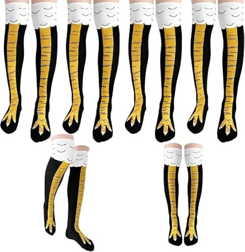 Fibete Calcetines de Pata de Pollo, divertidos calcetines por encima de la rodilla para hombre y mujer, calcetines de pollo 4 Pares