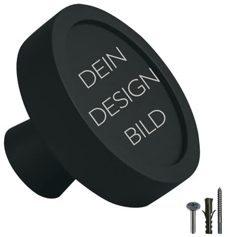 manOman Garderobenhaken Schwarz lackiert, Größe S - 39mm, Optik individualisierbar durch DIY-Inlet, Metall, inkl. Schrauben für Wand und Möbel