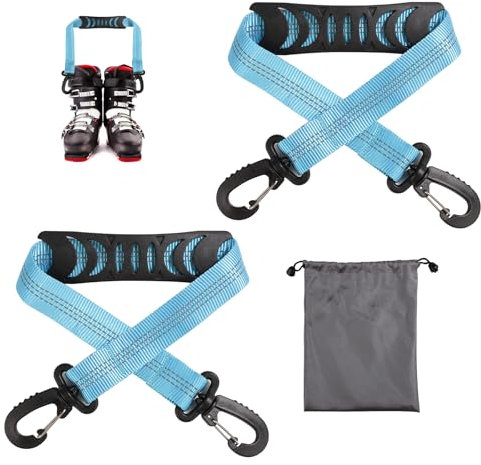 lasuroa 2stk Skischuh-Tragegurte mit Aufbewahrungstasche, Tragbare Ski-Tragegurte Rucksackgurte Ski-Schulterschlinge Skitasche Schultergurt Skate-Leine Rollschuh-Leine Ski-Zubehör(Blau)