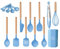 Küchenhelfer-Set 16-teilig Silikon-Kochutensilien-Set mit Holzgriff, hitzebeständig antihaftbeschichtet Kochgeschirr Zange Spatel Löffel-Set beste Küchenutensilien mit (Blau)