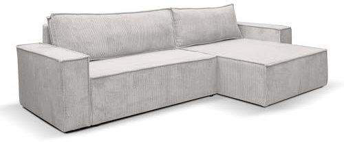 VENASI MÖBEL Hugo XL Ecksofa mit Schlaffunktion und Bettkasten Cord-Stoff Schlafsofa Eckcouch Sofa (Beige)