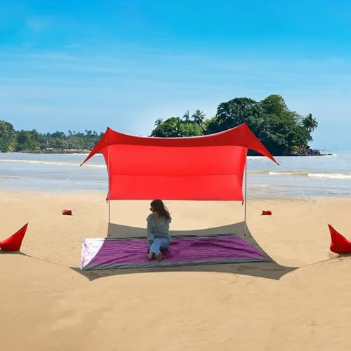 HipierFx Toldo para Playa 2x2m 3x3m 4x4m Carpa Playa Portátil con 2 Postes y Bolsas de Arena