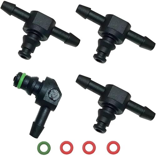 Yuiturt 4-Piece Fuel Line Connectors Set, Diesel Injector Return Line Connectors Set, Includes 3 T's & 1 L Connector,Compatible with Bosch 110,Durable Fuel System Leak-Off Pipe Return Connectors