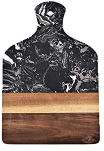 GBNYTT Tabla de cortar de mármol y madera de acacia, bloques de corte, frutas, pan, queso, carne, pizza, bandeja para servir, vajilla (Schwarz)