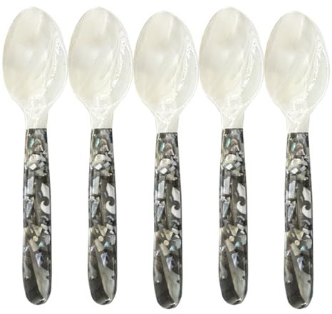 Cucharillas para caviar - Cucharillas para caviar nácar | Cuchara de perlas para caviar | Servicaviar con asas redondas | 5 cucharas de nácar | Cucharillas decorativas para caviar para caviar