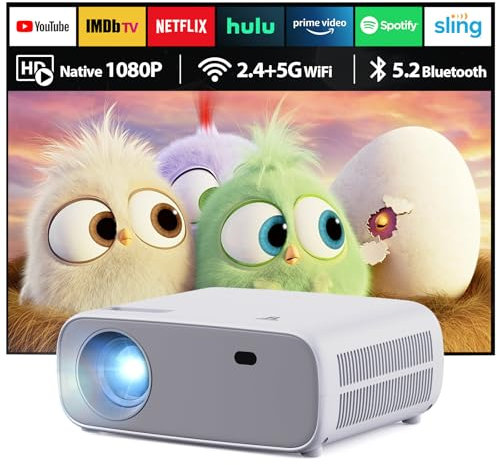 Wielio Mini Beamer mit Dual Band WiFi und Bluetooth 5.2 Unterstützung, Full HD 1080P Unterstützung 4K Heimkino-Projektor, 200-Zoll-Projektionsgröße, kompatibel mit Mehreren Geräten(Weiß+Zementgrau)