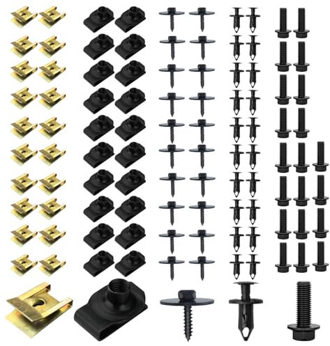 Fsaklaskdy 100 Pcs Viti Autofilettanti per Metallo, Clip di Fissaggio Viti e Bulloni per Auto, Elementi Fissaggio U, Dadi Clip per Parafanghi Carrozzeria Sottoscocca, Parafanghi Carrozzeria
