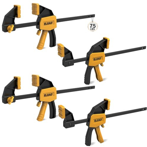 6 Mini Bar Clamps for Woodworking, 4-Piece One-Handed F Clamp/Spreader, 75LBS Load Limit Wood Clamp, Quick Release Grip Clamps for Table Wood Working, Light-duty Tools