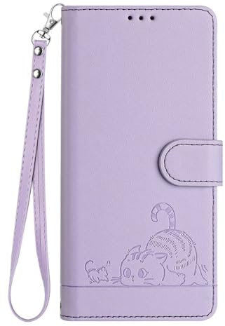 SEAHAI Coque pour TCL 60 R 5G / TCL 60 5G Étui Portefeuille, Mignon Chat Embossée Premium PU Cuir Flip Antichoc Housse avec Support/RFID Blocage/Fentes pour Cartes, Violet