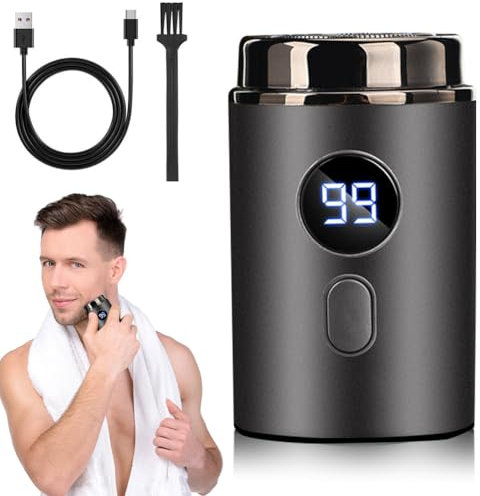 Mini Rasierer Herren Elektrisch, 2025 Neu Tragbarer Mini Rasierer Elektrischer, Mini Elektrorasierer Männer mit LED-Anzeige Wasserdichter Nass- und Trockenrasierer, Tiefenreinigung Shaver Men Geschenk
