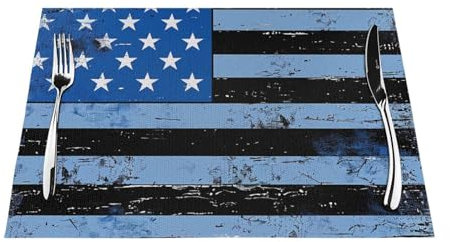 Platzsets im Retro-Stil, dünne Linie, USA-Flagge, PVC, waschbar, hitzebeständig, rutschfest, 45,7 x 30,5 cm, 1 Stück