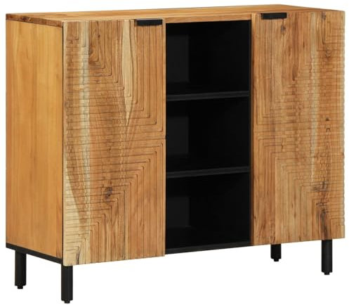 vidaXL Massive Acacia Medien Schrank mit zwei Türen stilvoll für Wohnzimmer und Schlafzimmer Display Gerät Holz moderne Regal Organisation Möbel DVD-Lösung Bücherregal Design zu Hause Veranstalter
