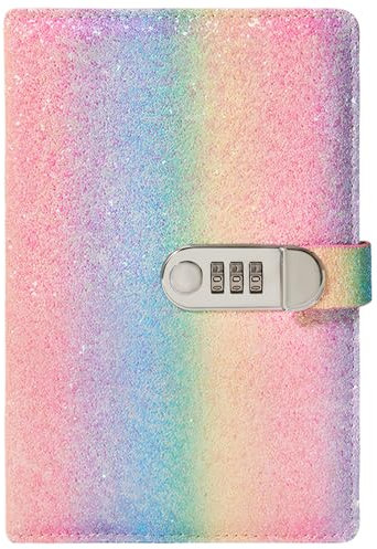 Amythe Tagebuch mit Schloss A5, Notizbuch Journal mit Zahlenschloss Liniert Papier, Geschenke für Mädchen 7-12 Jahre, Irisiert