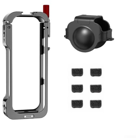 Action-Kamerakäfig | Aluminium-Legierung Utility Frame Cage für Insta360 X5 | Rahmen mit Objektivschutzkappe & 6 Mikrofon-Windsack | Action-Kamera-Zubehör