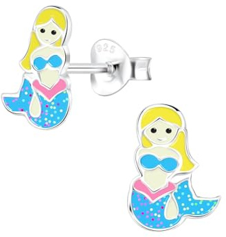 Monkimau Mädchen Ohrringe Mermaid | Ohrstecker aus 925 Sterling Silber | Kinderohrringe hypoallergen