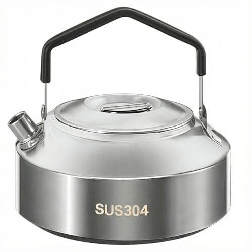 1 bollitore da campeggio per fornello a gas, piccolo bollitore da campeggio in acciaio inox con manico resistente al calore, pentola compatta da esterno per bollire acqua, caffè e tè