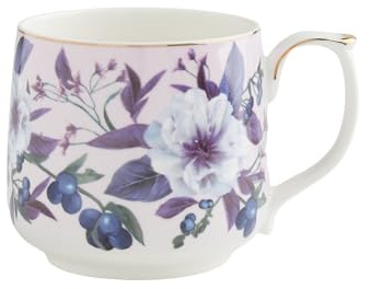 home&you - Kaffeebecher Verise, 430 ml, Große Tasse aus New Bone China, Blumenmuster, Teetasse, Kaffee, Cappuccino, Geschenk für Freundin, Muttertag - Rosa