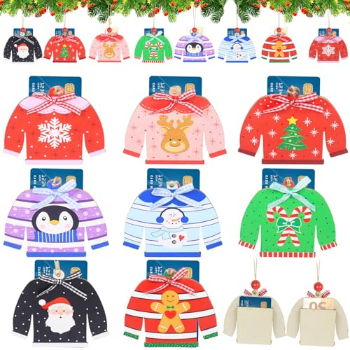 8 Piezas Soportes De Dinero De Navidad, Adornos para Árbol De Navidad, Soportes para Dinero En Efectivo De Madera, Dinero Y Fundas para Tarjetas De Regalo Divertido De Madera, Decoraciones Navideñas