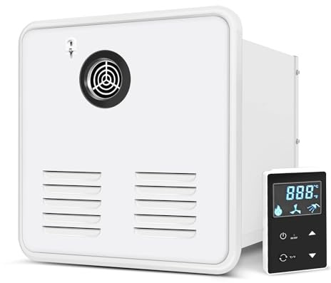 LYAYYDS Scaldabagno per Camper 12 V CC Senza Serbatoio, con Telecomando, Adatto per Porte Standard da 15 x 15 Pollici, Acqua Calda istantanea a propano da 55.000 BTU