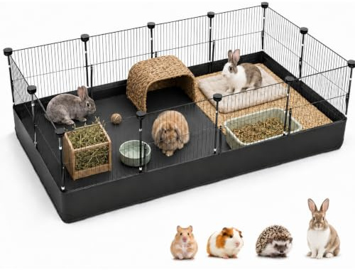 Kleintiergehege Innen & Außen, Freigehege für Meerschweinchen & Kaninchen | Freilaufgehege Metallgehege mit wasserdichter Bodenmatte, geeignet als Innengehege für Kaninchen Meerschweinchen, 122x60x40cm
