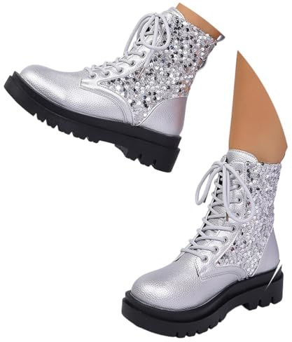 Onsoyours Stiefeletten Damen Pailletten Bequem Stiefel Winterschuhe Ankle Boots Herbst Schuhe