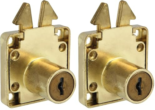 Amig - Cerradura para Puertas Correderas de Muebles y Armarios Pequeños Mod.2A + 2 Llaves Mod.371 - Para Mobiliario de Hogar u Oficina - De Acero Latonado - Segura y Fácil de Instalar (Paquete de 2)