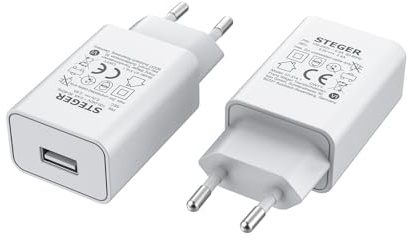 2er-Pack STEGER USB A Netzteil 5V 2,1A 10,5W, Stromversorgung für Spielzeug, LED und elektrische Zahnbürsten, Universal Netzteil 100-240V AC/DC Adapter 50-60Hz, überlastfähig (USB A)