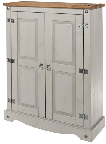 Corona Wax 2-Door Storage Cupboard - Premium Adjustable Shelves with Solid Pine Construction (Grey)
