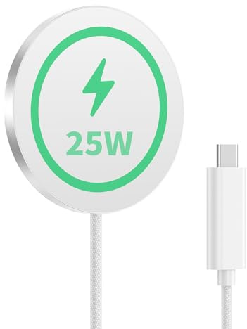 25W Wireless Charger for MagSafe, Ultra-Thin Magnetic Wireless Charger [Only for iPhone 17/16/15/14/13/12/AirPods] with Fast Charging, Strong Magnetic, Heat-Control Design, 1.2m Braided Cable