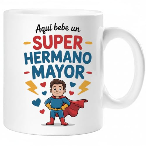 Taza SUPER HERMANO MAYOR – Regalo Original para HERMANO MAYOR | Taza de Cerámica 325ml con Diseño Superhéroe | Apta Microondas y Lavavajillas