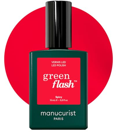 Manucurist Green Flash Spicy Pop Red LED Gel Nail Polish | LED gel polish and semi-permanent nail varnish, UV nail lamp compatible. 12-free, bio-sourced, vegan, Made in France, 15 ml