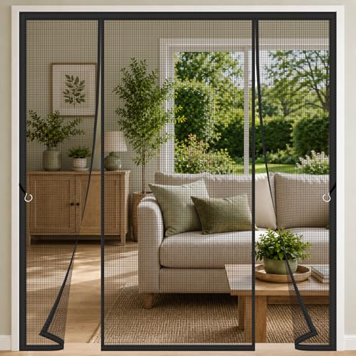 Moustiquaire Terrasse Porte Fenetre Noir 230x210cm Moustiquaire Trois Panneaux Pour Porte Double Avec Fine Et Fixation Périphérique Pour Vérandas Arrière