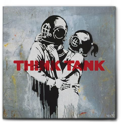 Giallobus - Gemälde - Banksy - Denkfabrik - Leinwand mit Standardrahmen - 100x100 - Bereit zum Aufhängen - Moderne Gemälde für zu Hause
