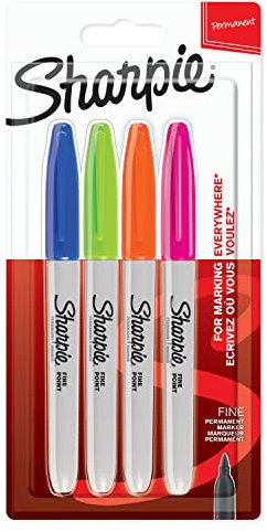 Sharpie Permanent Marker | Marker Stifte mit feiner Spitze | lustige Farben | 4 Wasserfeste Stifte