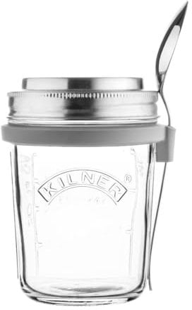 Kilner Frühstücksglas mit Löffel / 350 ml, Ø 9,5 cm / 5-teilig | Müslibecher to go / schadstoffrei / Glasbehälter mit Deckel für Müsli, Porridge & Joghurt / Overnight Oats Behälter