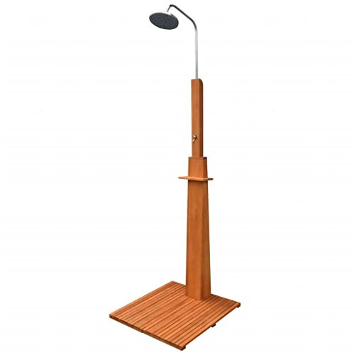 vidaXL Ducha al aire libre de madera de eucalipto y acero solar de pie junto a la piscina