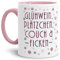 Weihnachts-Tasse mit Spruch Glühwein, Plätzchen, Couch & Ficken - Geschenk-Idee/Lustig/Witzig/Mug/Cup/Innen & Henkel Rosa