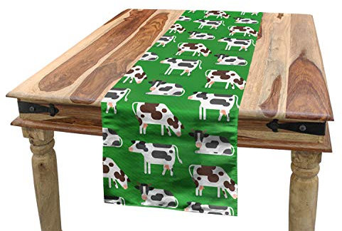 ABAKUHAUS Das Vieh Tischläufer, Grafik Sitzen Kühe, Esszimmer Küche Rechteckiger Dekorativer Tischläufer, 40 x 180 cm, Grün Schwarz