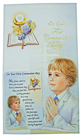 Needzo First Communion Greeting Card with Keepsake Prayer Card, 7 1/2 Inch (Boy)