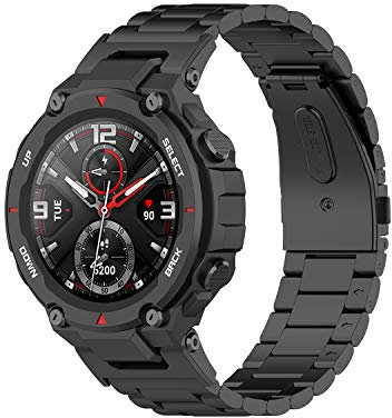 TenCloud Cinturini compatibili con Amazfit T-Rex Pro, cinturino di ricambio in acciaio inossidabile per Smart Watch T-Rex Pro (nero)