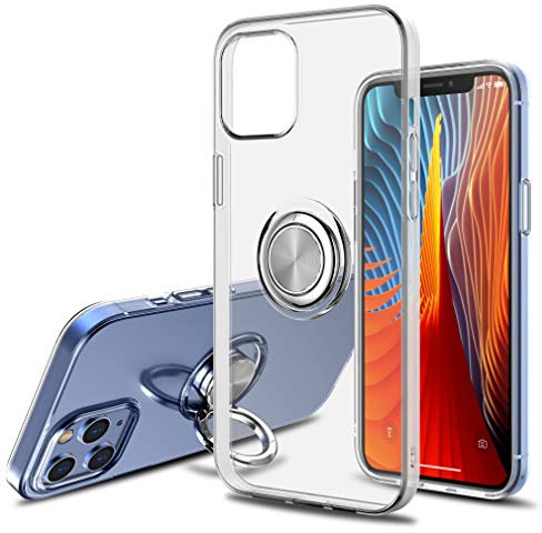 SORAKA Clear Case for iPhone 12 Pro Max with 360 Rotating Ring Holder Slim Fit Soft TPU Transparent Case with Metal Plate for Magnetic Car Phone Holder